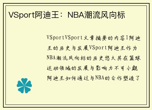 VSport阿迪王：NBA潮流风向标