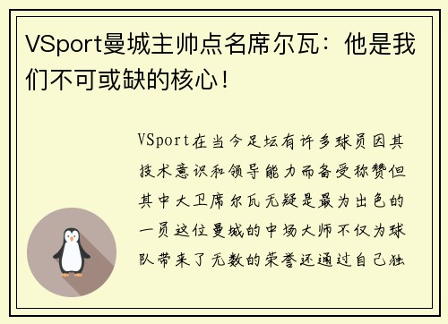 VSport曼城主帅点名席尔瓦：他是我们不可或缺的核心！