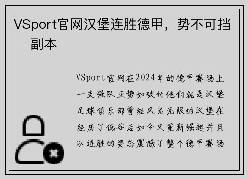 VSport官网汉堡连胜德甲，势不可挡 - 副本