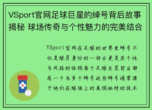 VSport官网足球巨星的绰号背后故事揭秘 球场传奇与个性魅力的完美结合