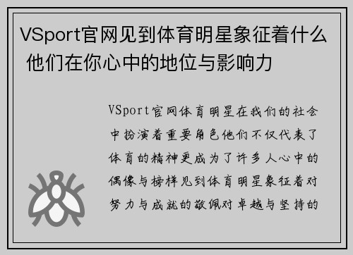 VSport官网见到体育明星象征着什么 他们在你心中的地位与影响力
