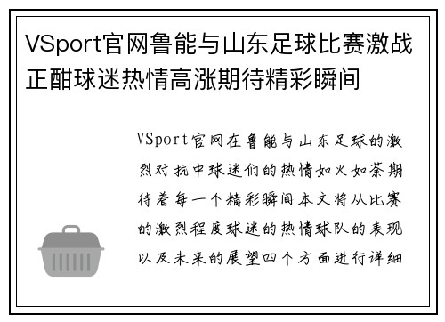 VSport官网鲁能与山东足球比赛激战正酣球迷热情高涨期待精彩瞬间