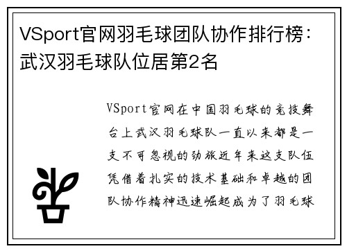 VSport官网羽毛球团队协作排行榜：武汉羽毛球队位居第2名