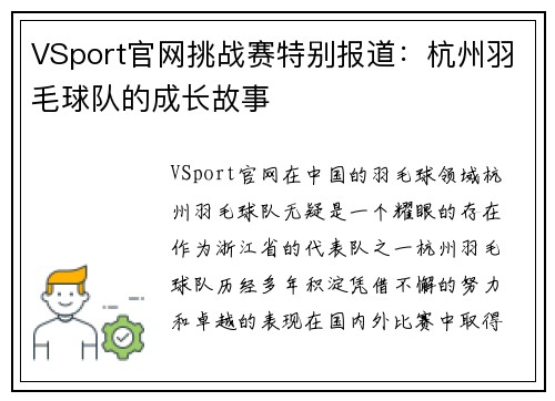 VSport官网挑战赛特别报道：杭州羽毛球队的成长故事