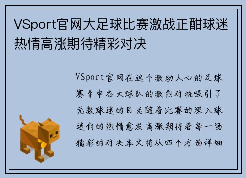 VSport官网大足球比赛激战正酣球迷热情高涨期待精彩对决