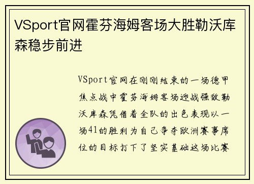 VSport官网霍芬海姆客场大胜勒沃库森稳步前进